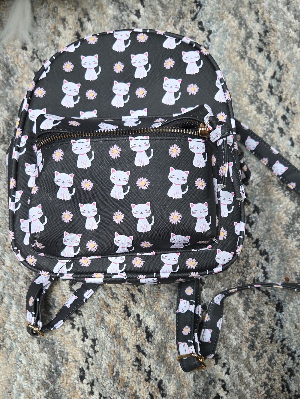 Black Cat Print Mini Backpack